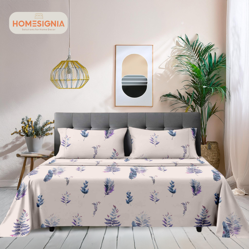 280 TC Pastel Ferns Flat King Size Bedsheet with 2 Pillow Covers