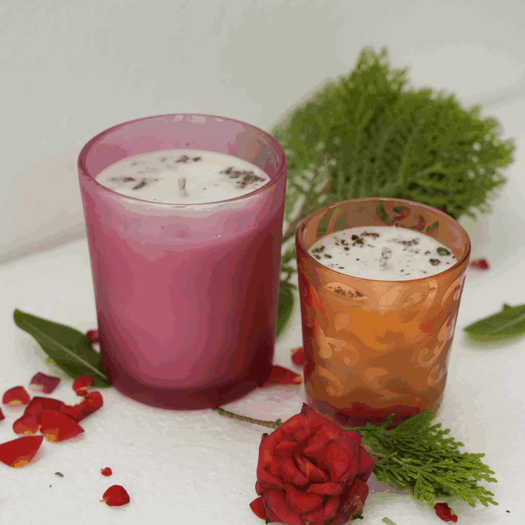 Beautiful Aromatic Soy Wax Glass candles with flower petals (Combo of 2)