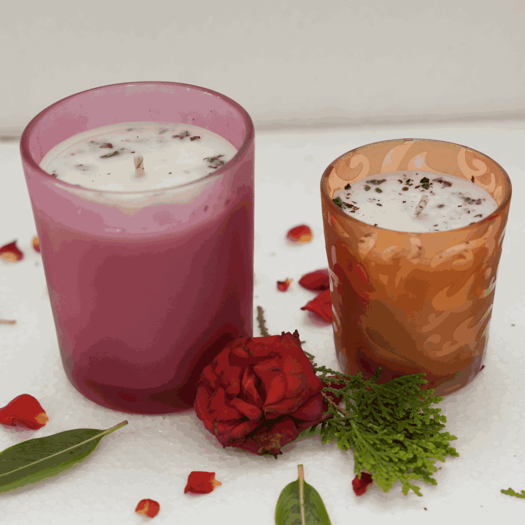 Beautiful Aromatic Soy Wax Glass candles with flower petals (Combo of 2)