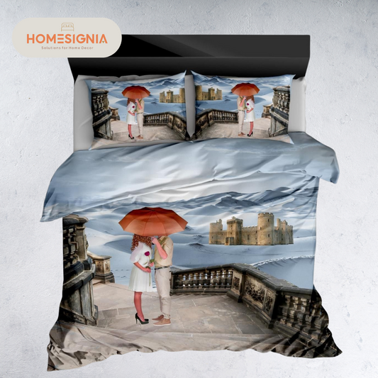 284 TC Blue Dreamy Romantic Castle Couple Bedsheet Set